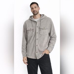NWT Thread & Supply Unisex Fleece Hooded Shacket Gray Cozy Jacket Size L. HL257